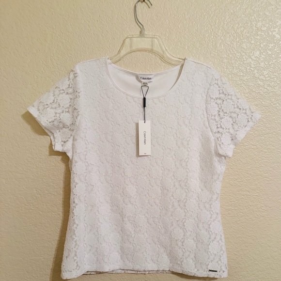 NWT Calvin Klein White Lace Tee - Picture 3 of 9